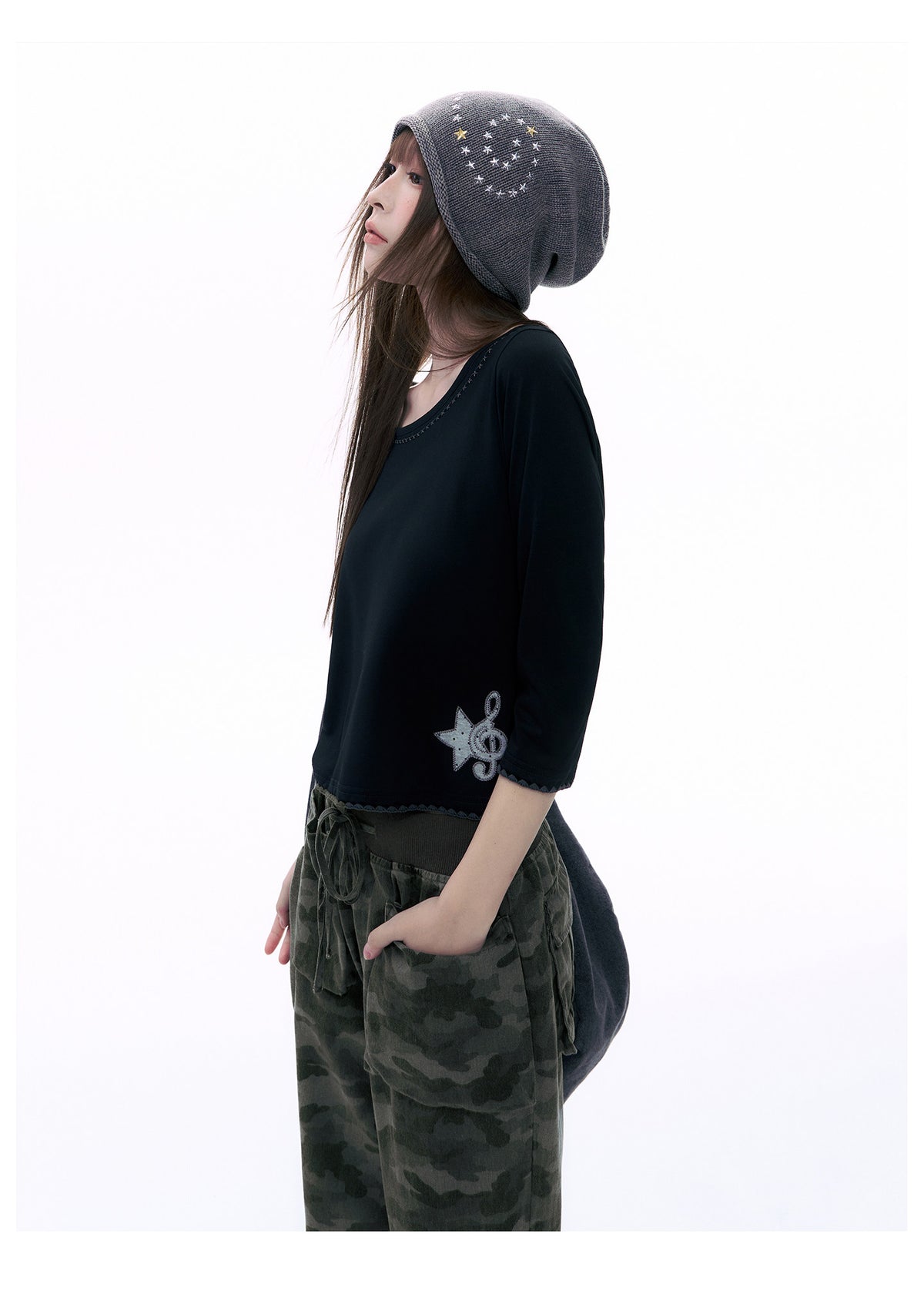 Music Star Back-Tie 3/4 Sleeve Top