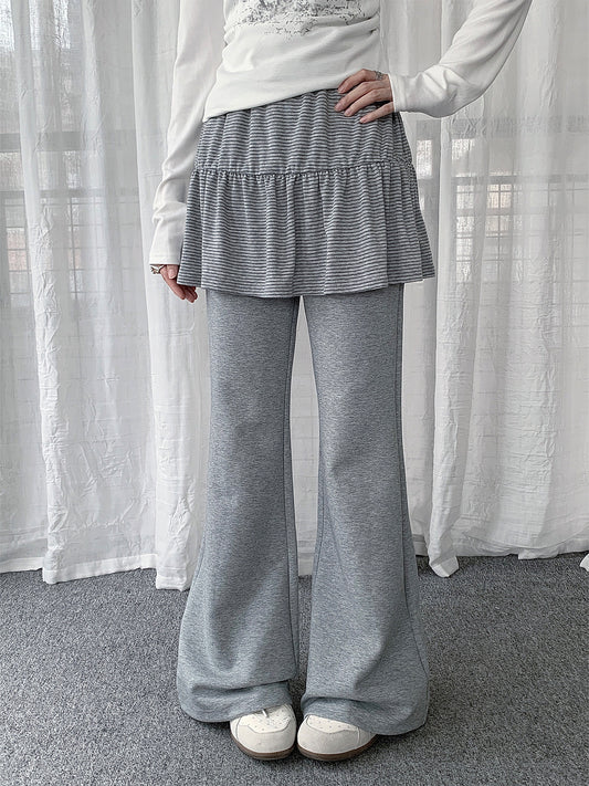 Striped Ruffle Layered Flare Pants