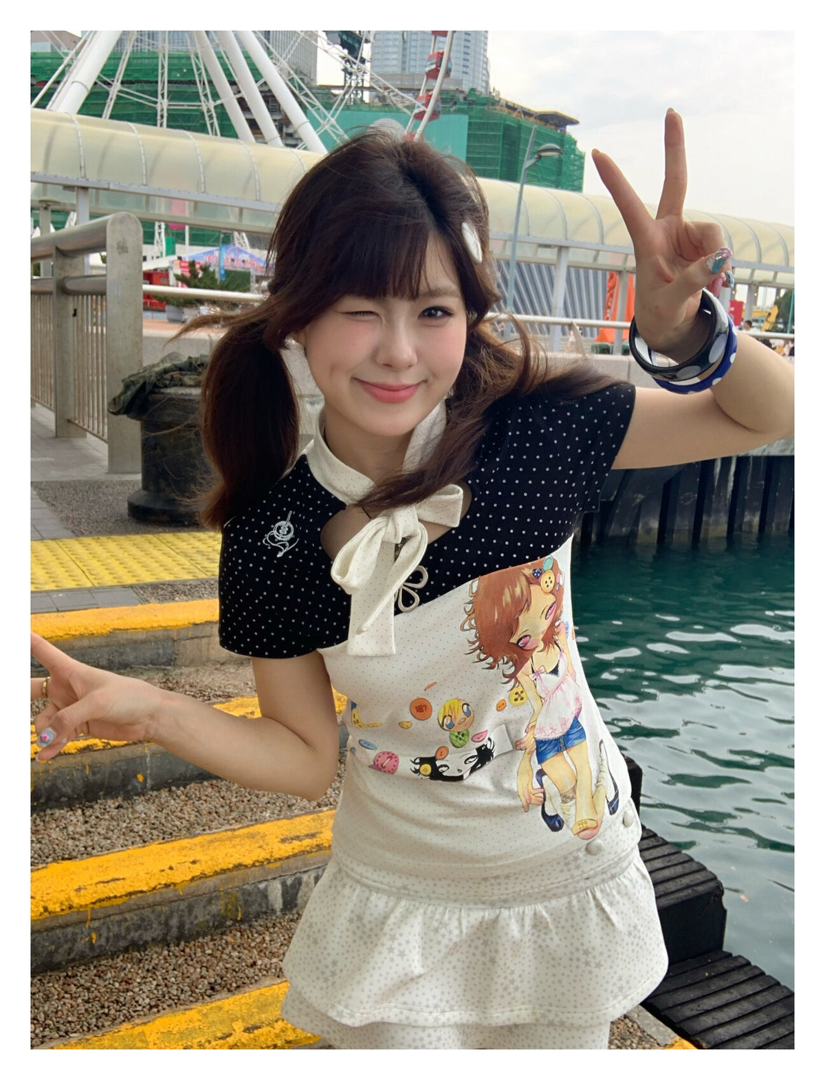 Polka Dot Bow-Tie Graphic Fitted Tee