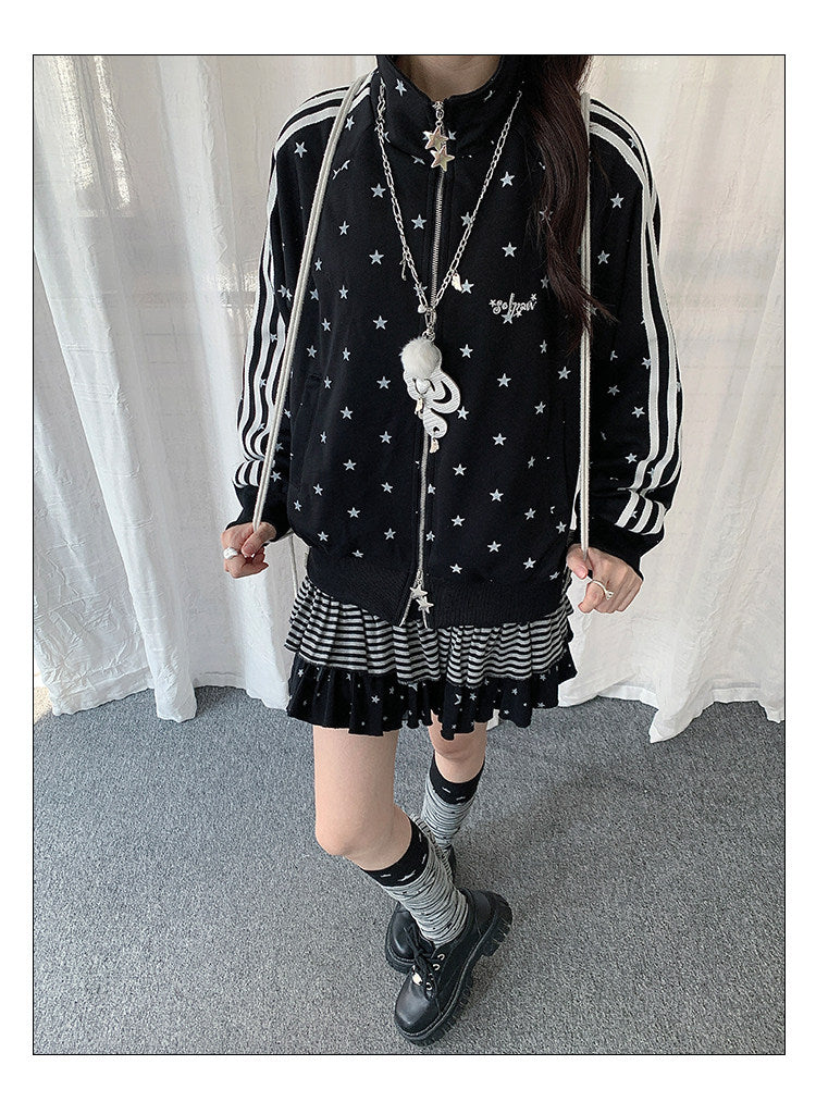 Star Print Double-Zip Track Jacket