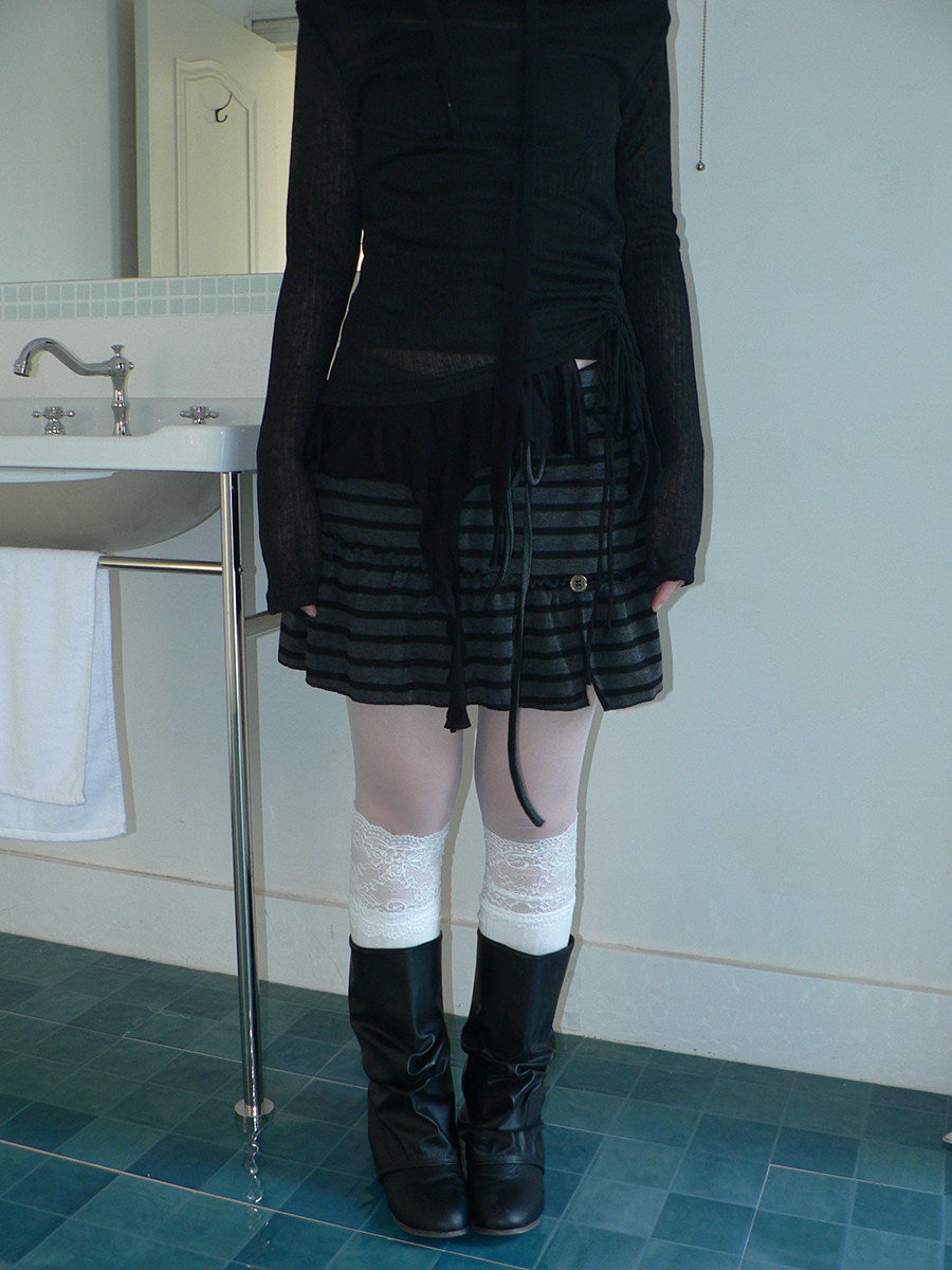 Striped Pleated Tie-Waist Mini Skirt