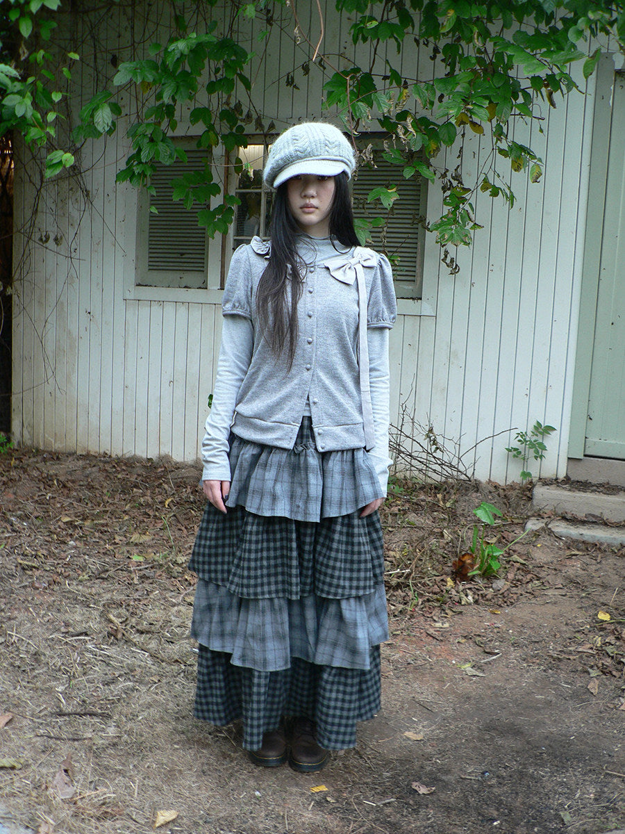 Bow-Detail Knit Cardigan & Long Sleeve Two-Piece Set