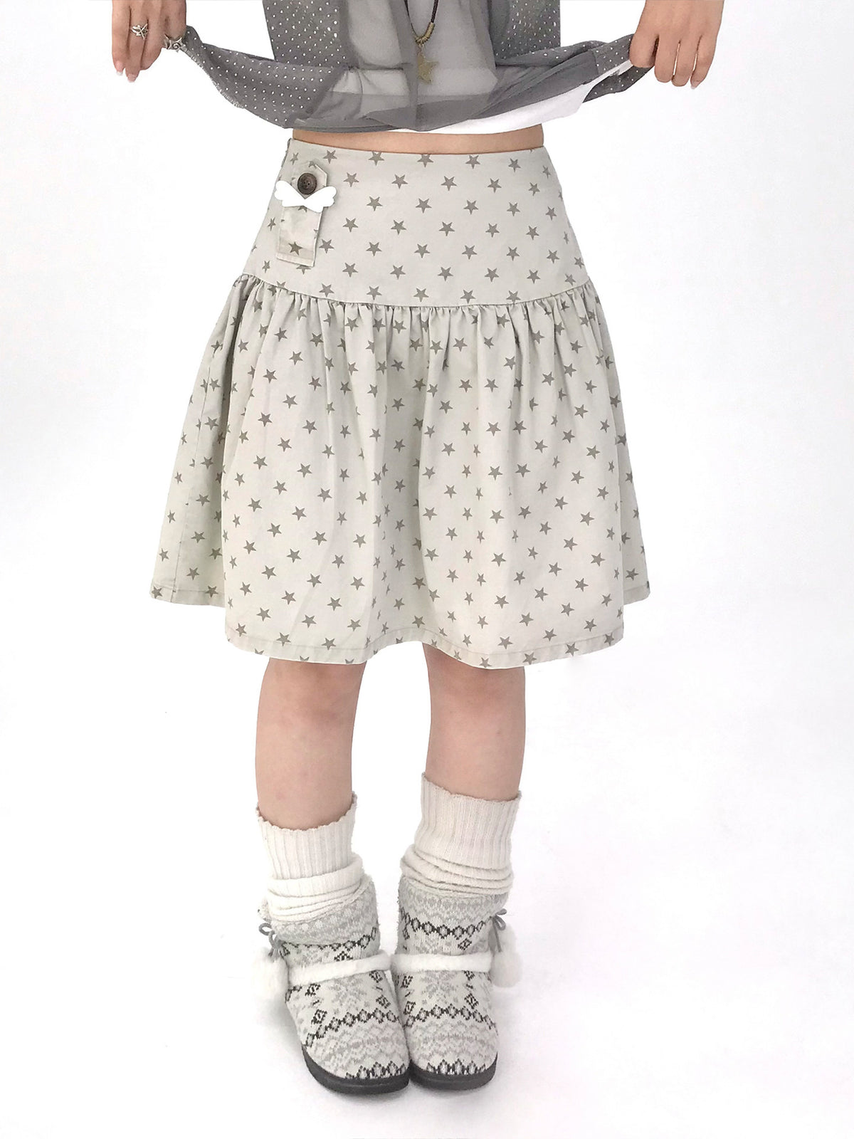 Star Print Drop-Waist A-Line Skirt