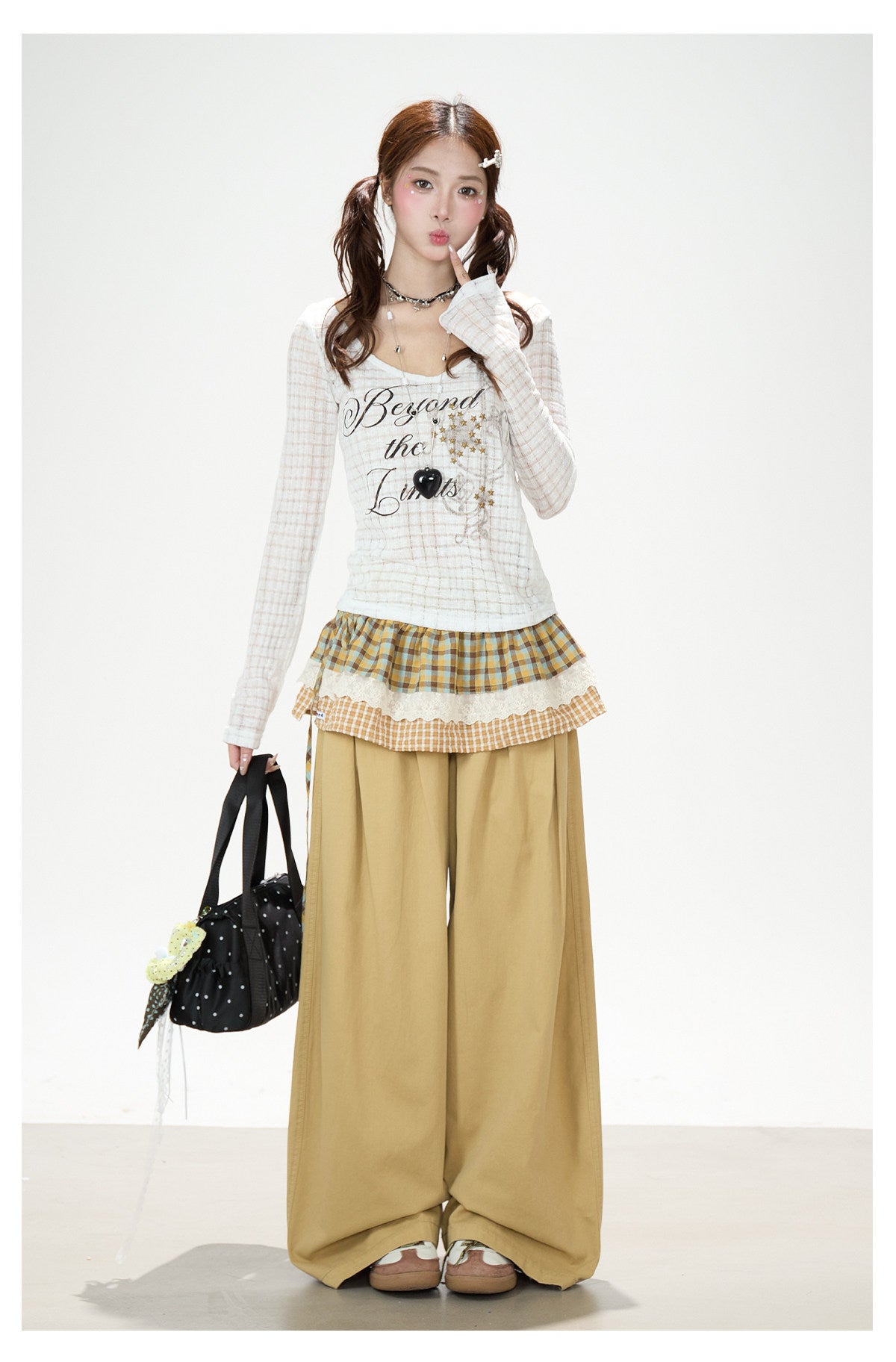 Beyond the Limits Sheer Grid Long Sleeve Top & Pony Star Wide-Leg Jeans