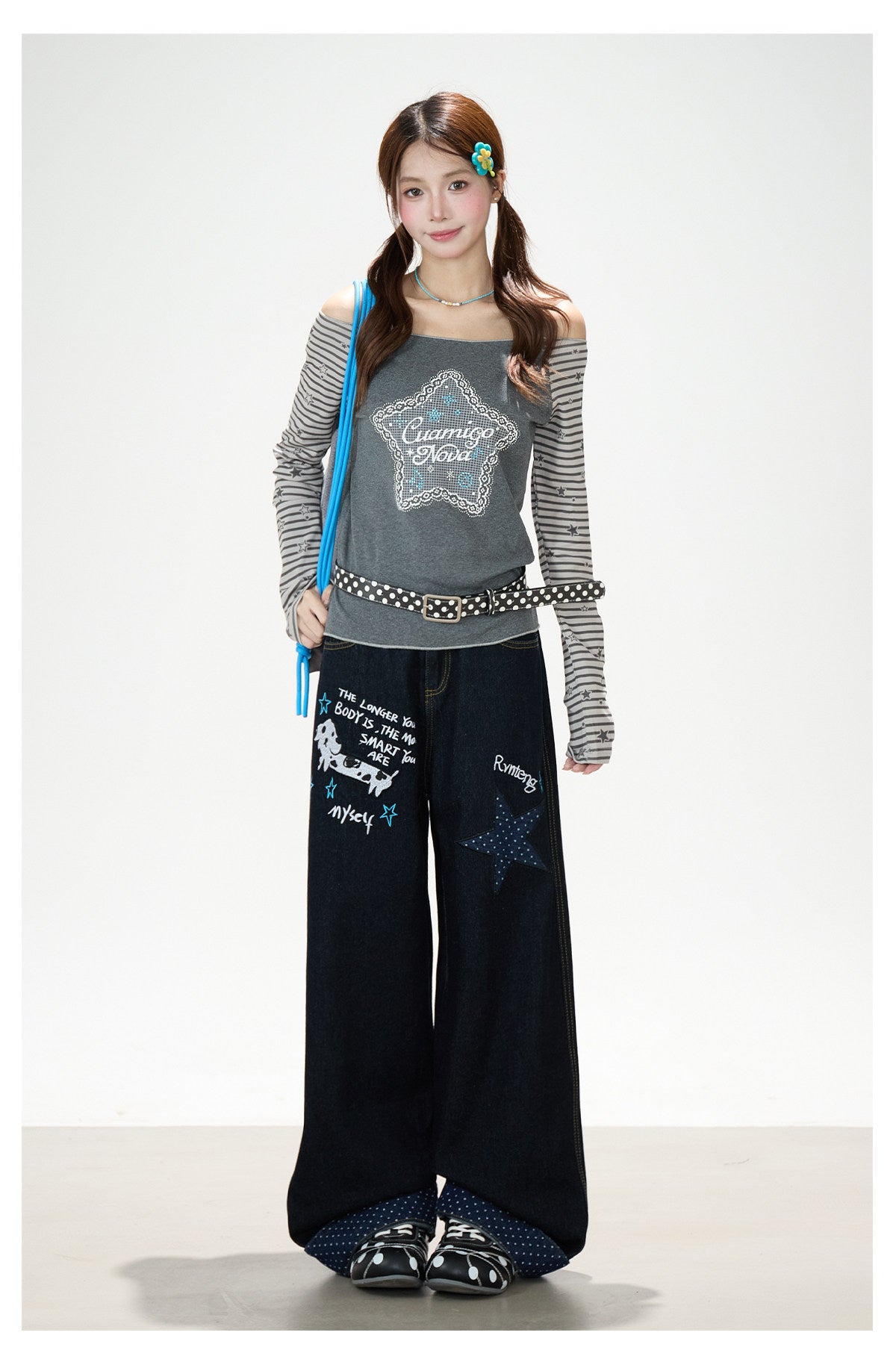 Puppy & Star Graphic Washed Wide-Leg Jeans