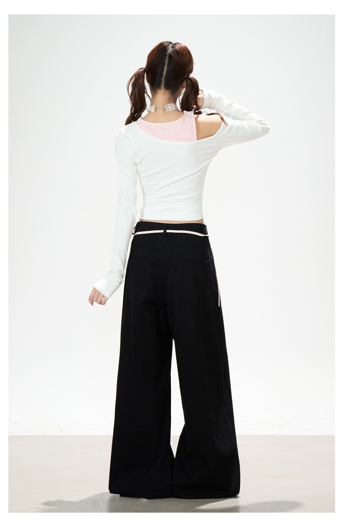Star Melody Off-Shoulder Long Sleeve Top & Contrast Pocket Wide-Leg Pants
