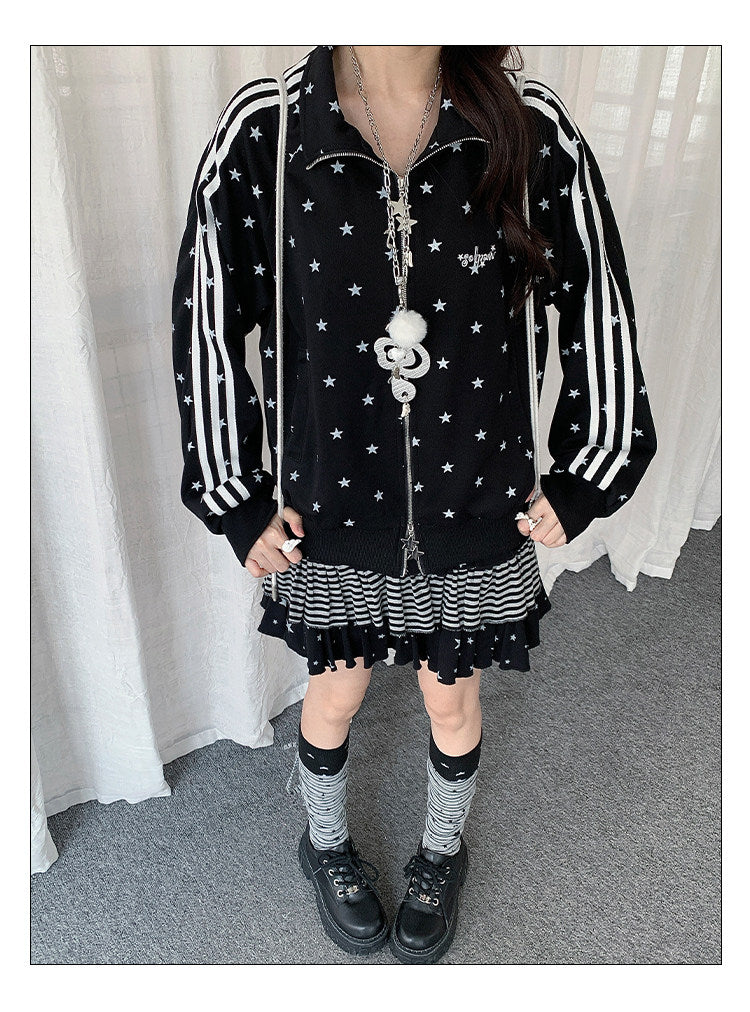 Star Print Double-Zip Track Jacket