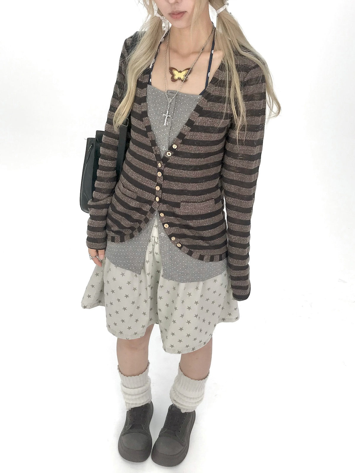 Star Print Drop-Waist A-Line Skirt