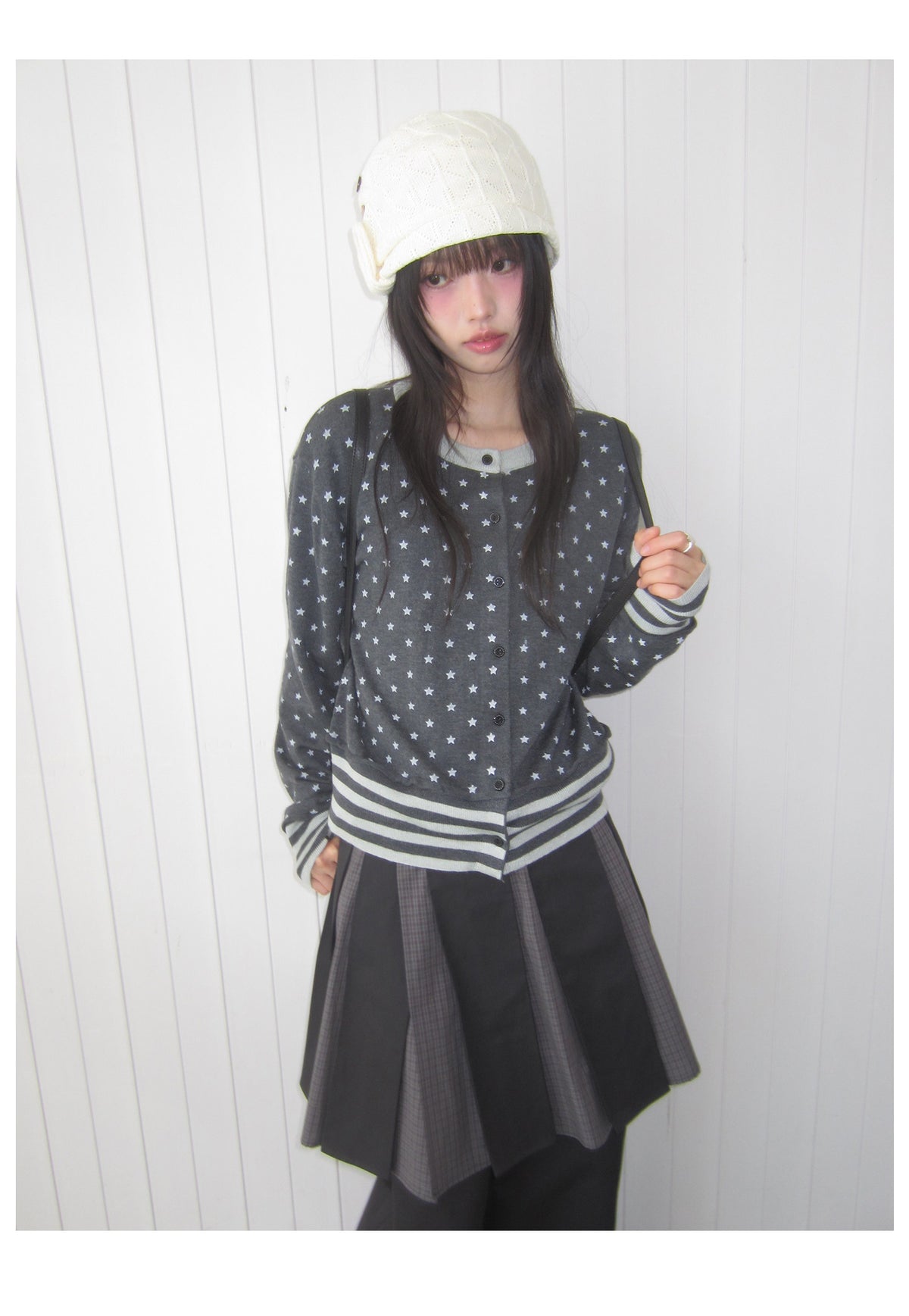 Star Print Contrast-Trim Knit Cardigan