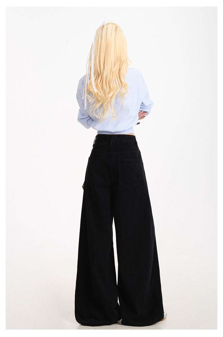 Curved-Leg Wide-Leg Pants with Detachable Tie