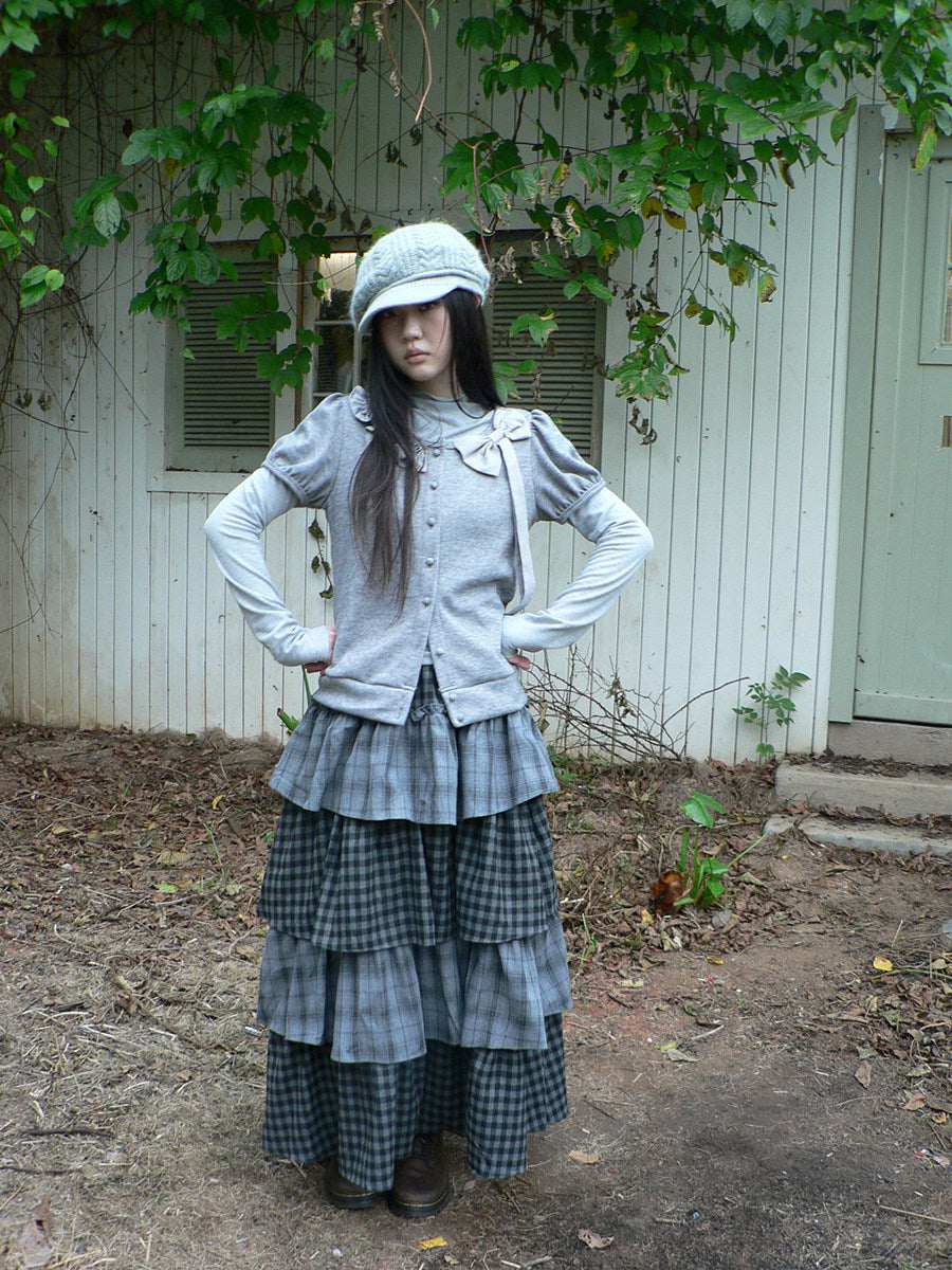 Bow-Detail Knit Cardigan & Long Sleeve Two-Piece Set