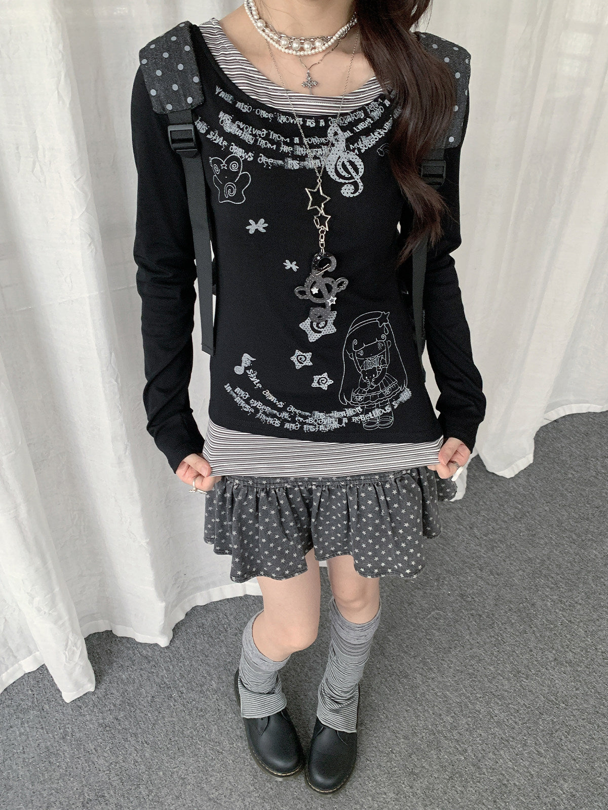 Vintage Graphic Layered Long Sleeve Top