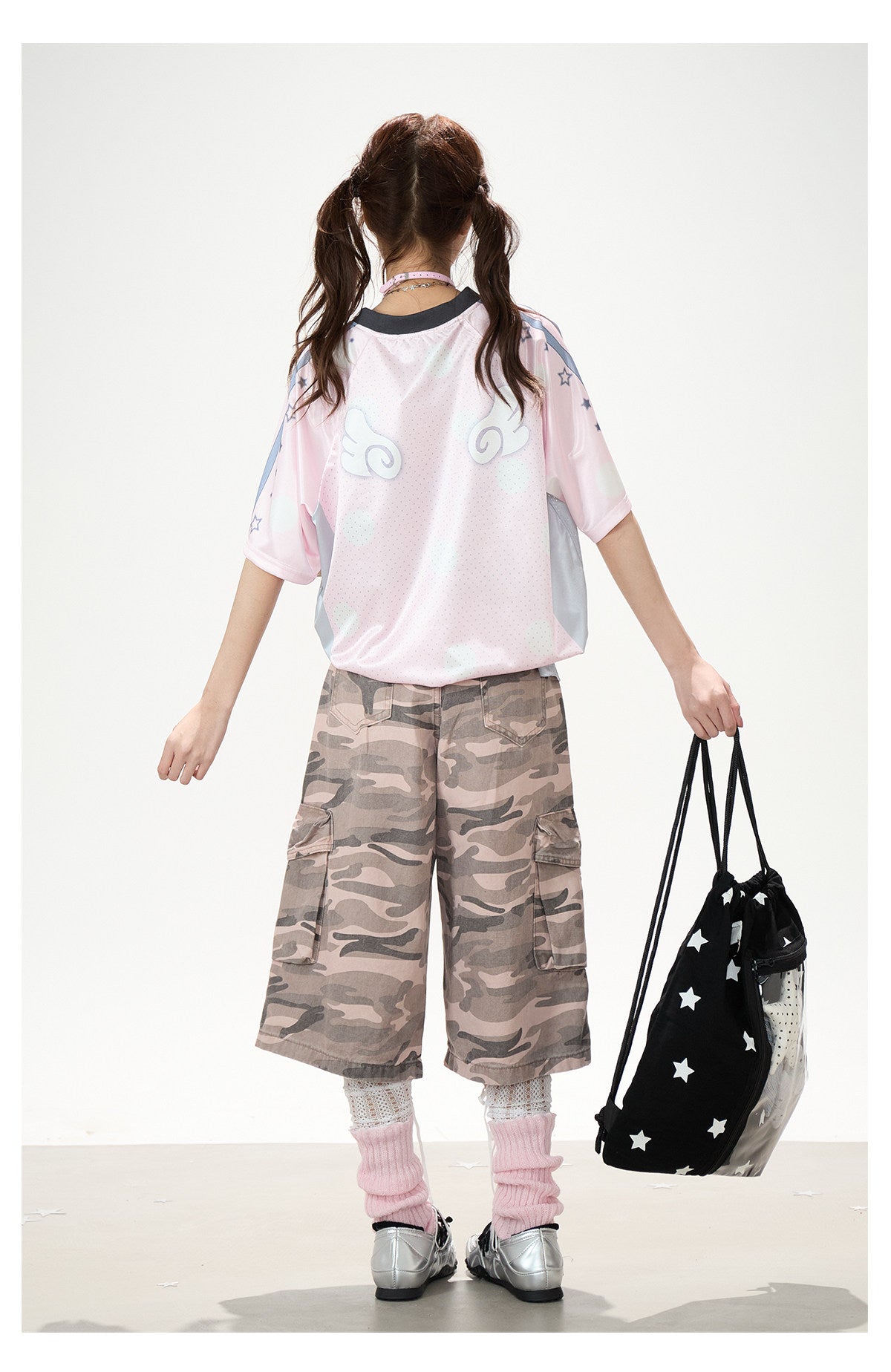 Angel Fruit Mesh Tee & Pink Camo Cargo Shorts