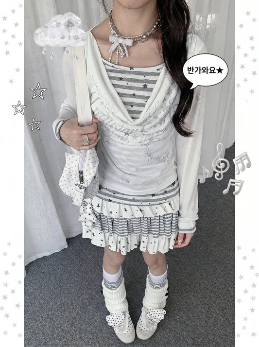 Draped Star Top — White and Black