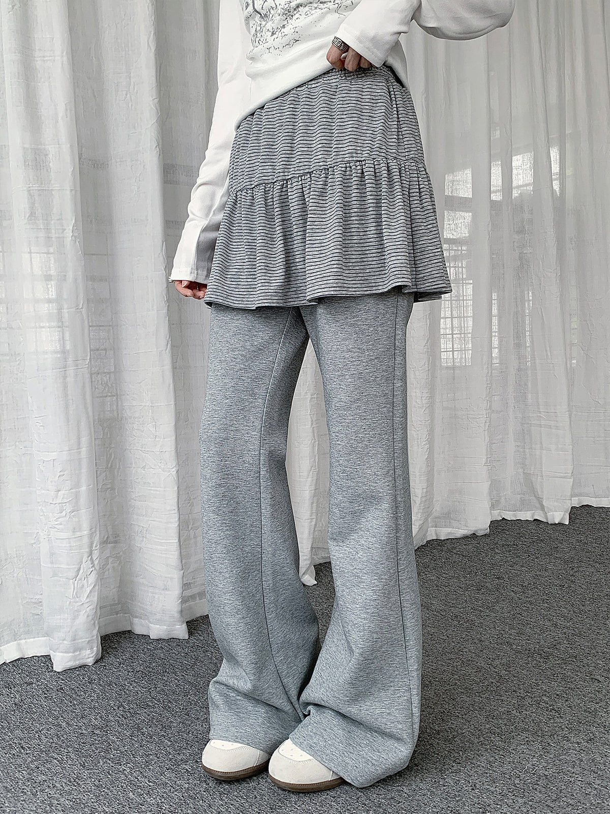 Striped Ruffle Layered Flare Pants