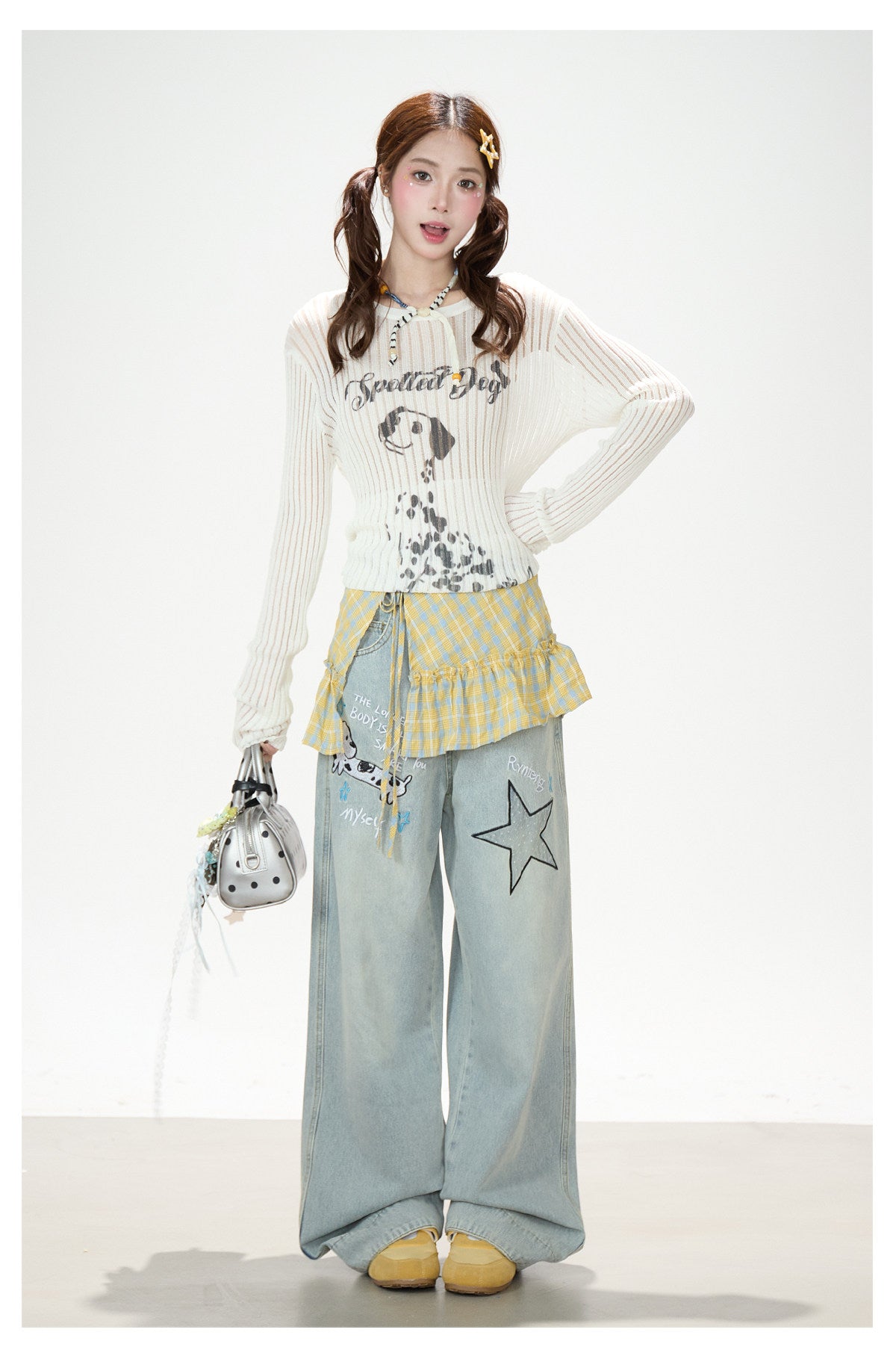 Puppy & Star Graphic Washed Wide-Leg Jeans