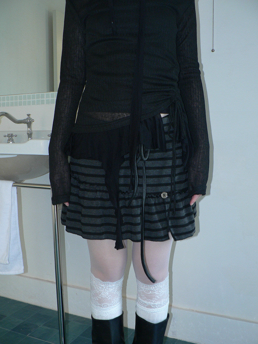 Striped Pleated Tie-Waist Mini Skirt