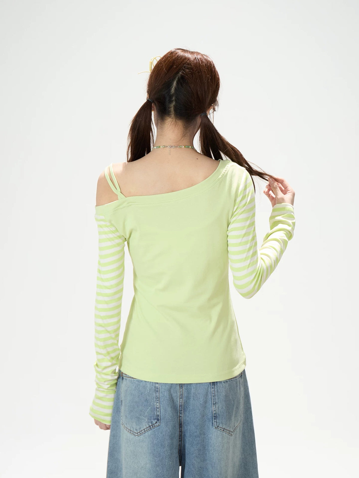 Clover Stripe Off-Shoulder Long Sleeve Top