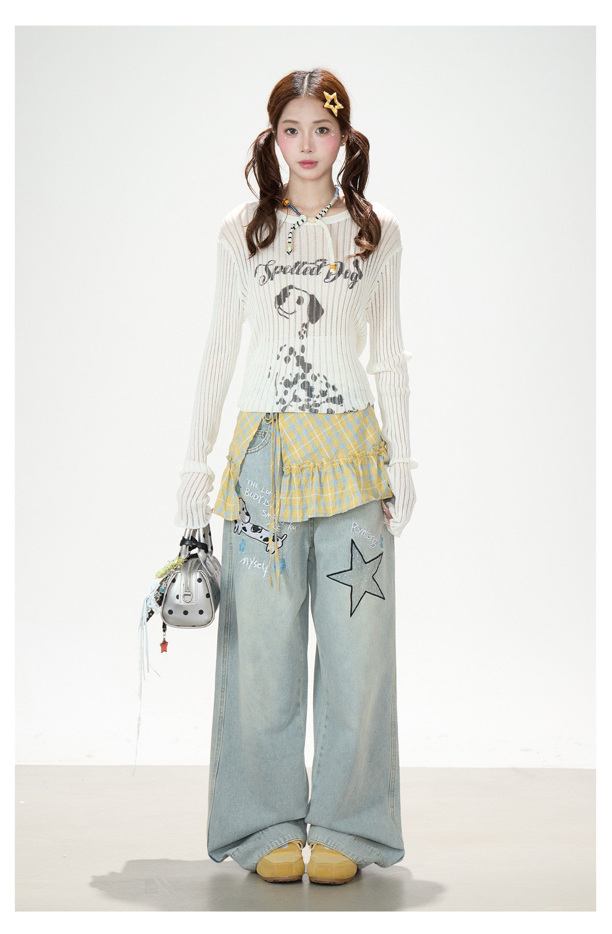 Puppy & Star Graphic Washed Wide-Leg Jeans
