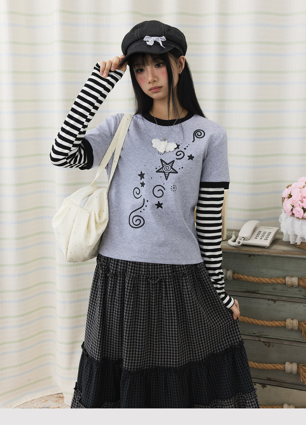 Star Swirl Layered Stripe Long Sleeve Top