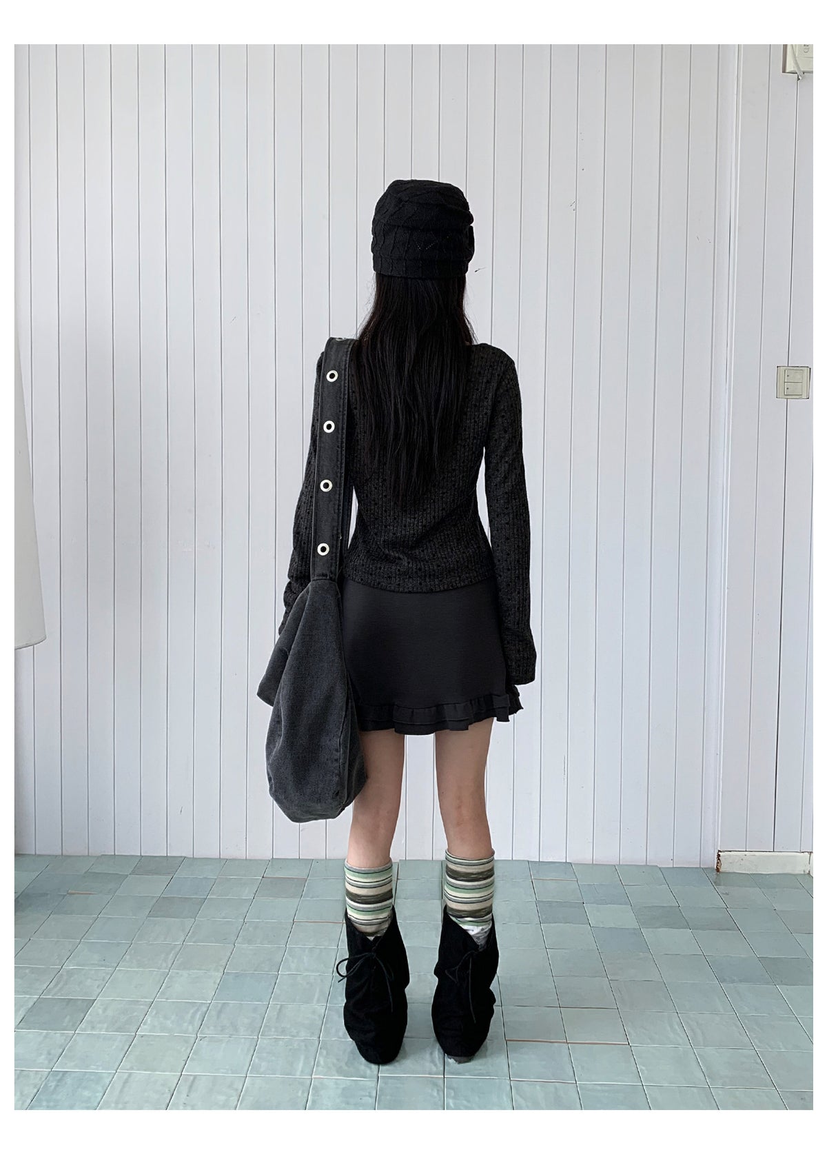 Heart Pulse Drawstring Ruffle Mini Skirt