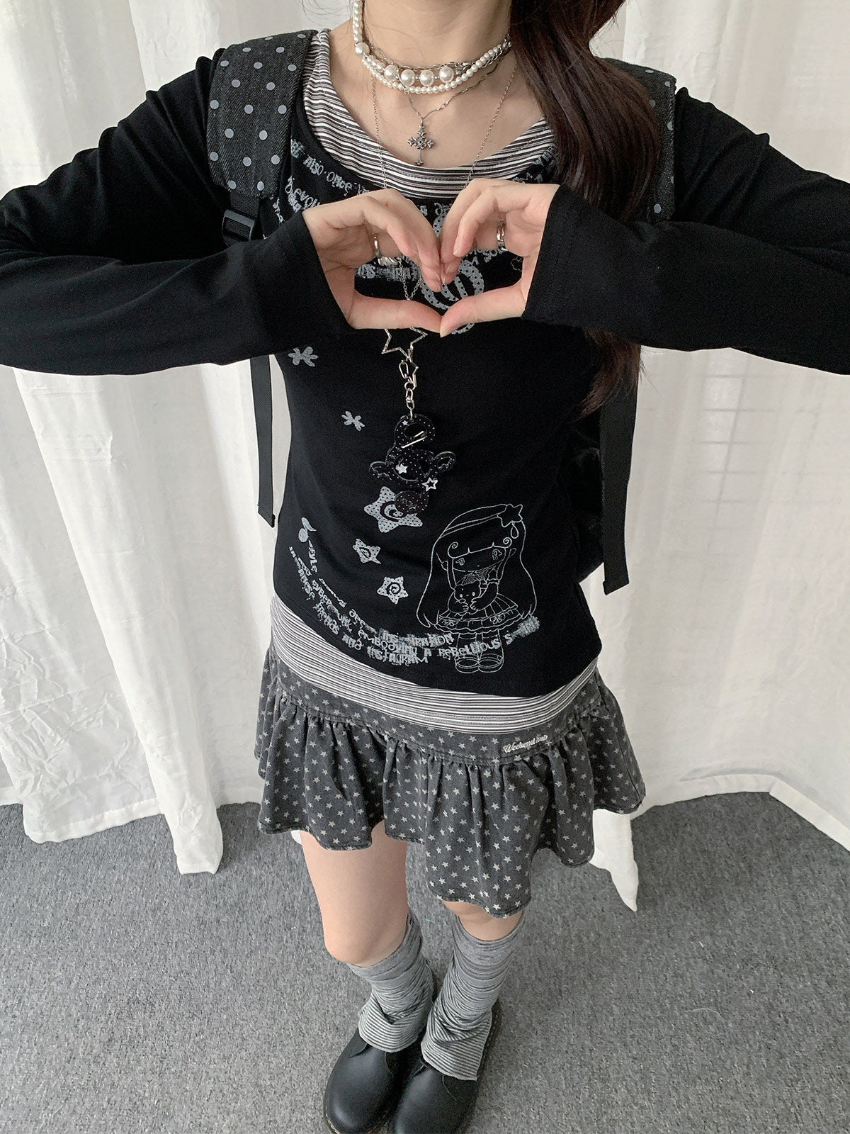 Vintage Graphic Layered Long Sleeve Top