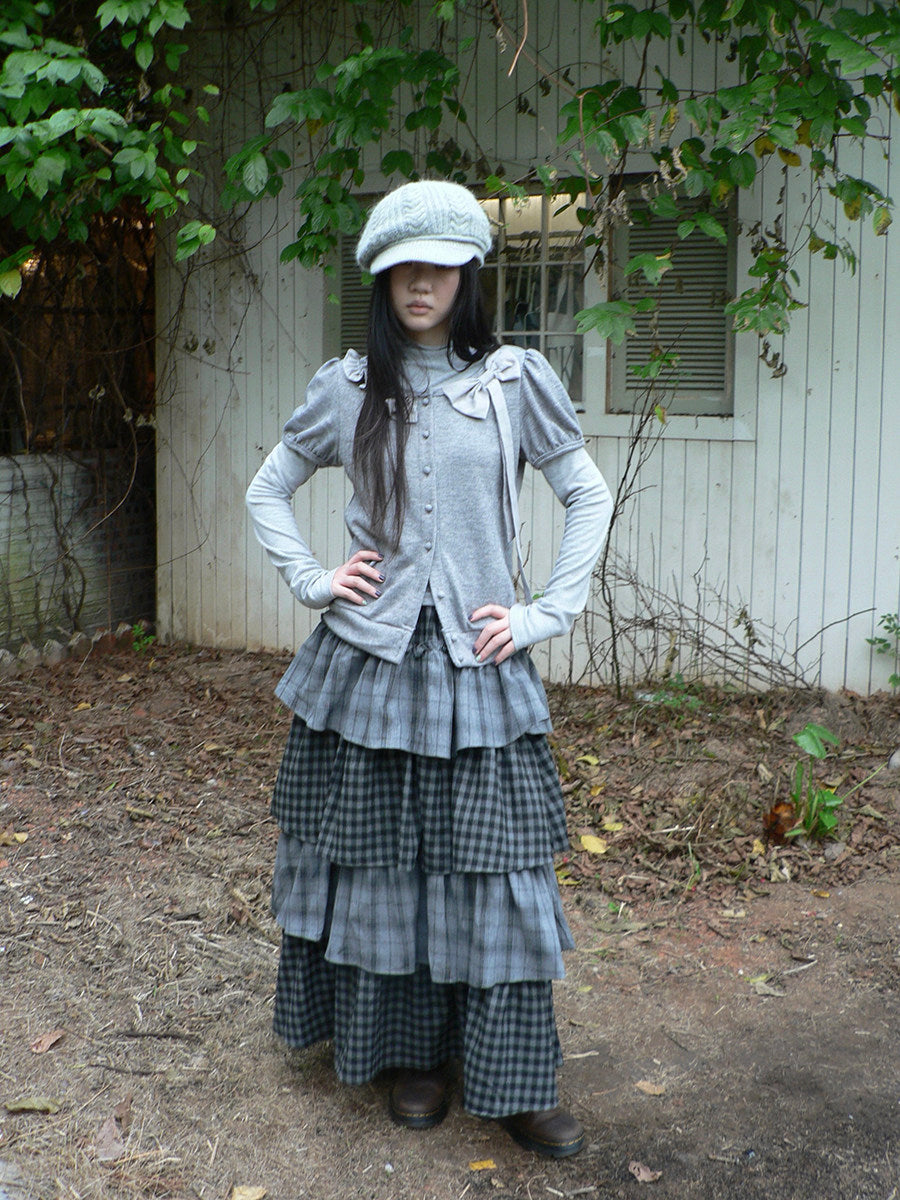Bow-Detail Knit Cardigan & Long Sleeve Two-Piece Set