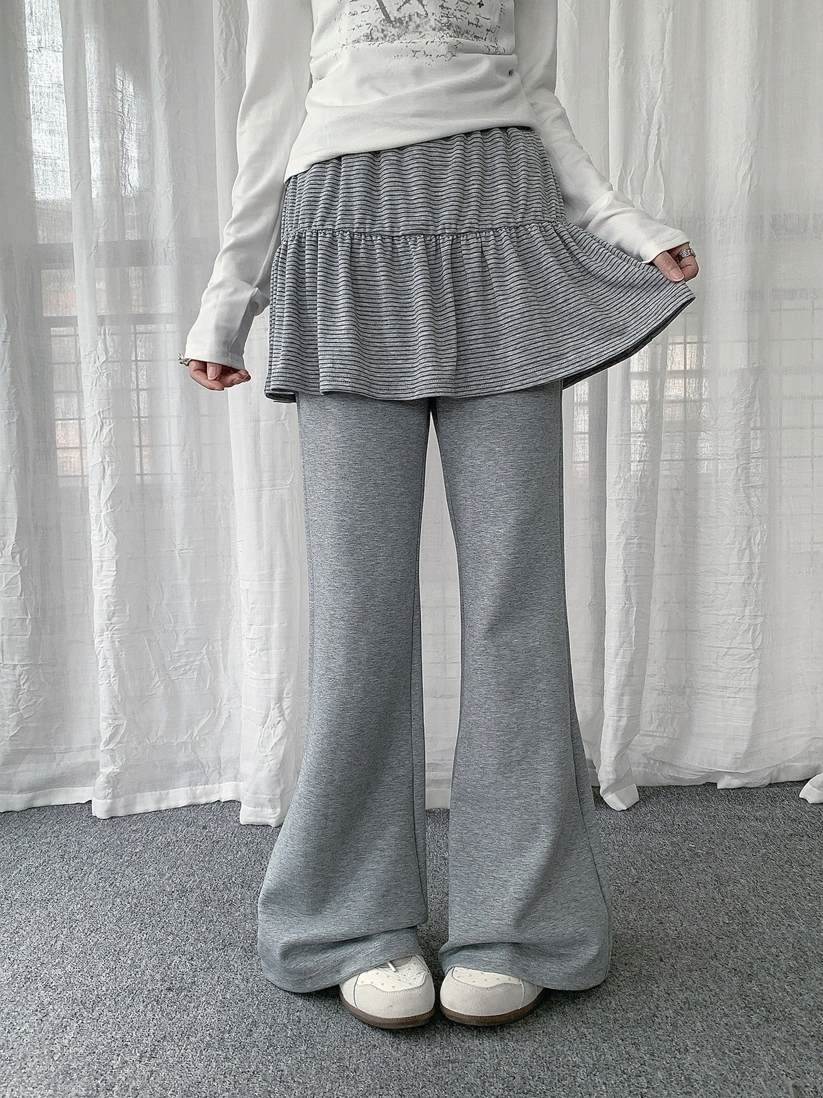 Striped Ruffle Layered Flare Pants