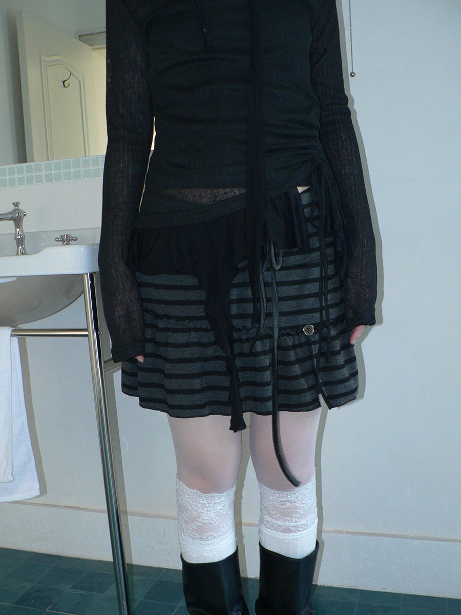 Striped Pleated Tie-Waist Mini Skirt