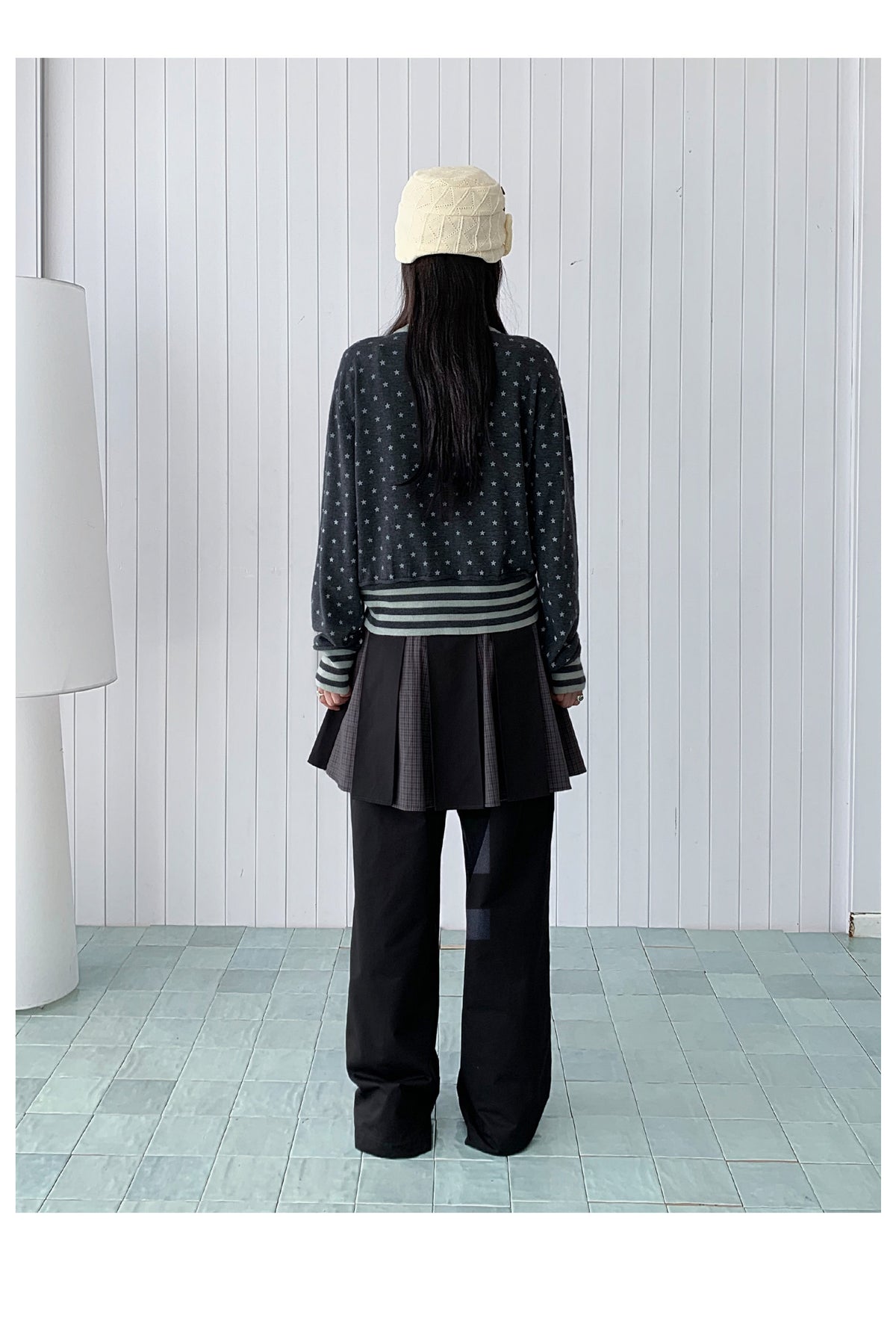 Star Print Contrast-Trim Knit Cardigan