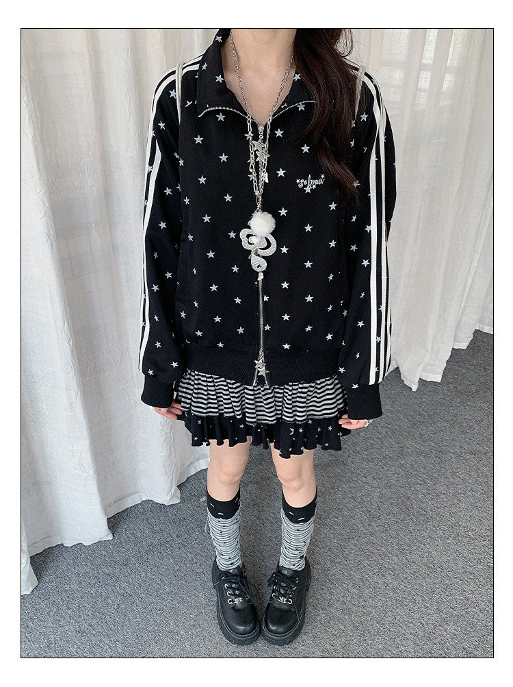 Star Print Double-Zip Track Jacket