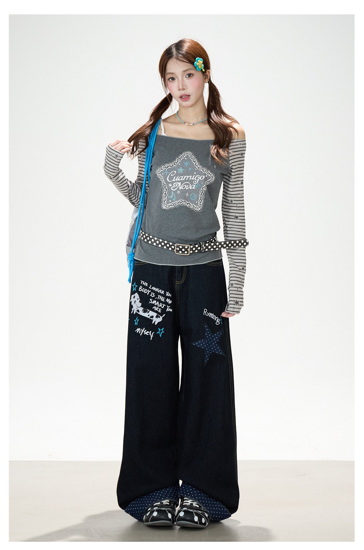 Puppy & Star Graphic Washed Wide-Leg Jeans