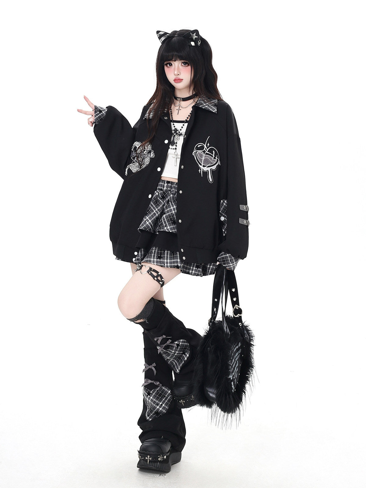 Distressed Plaid Tiered Skort with Matching Leg Warmers