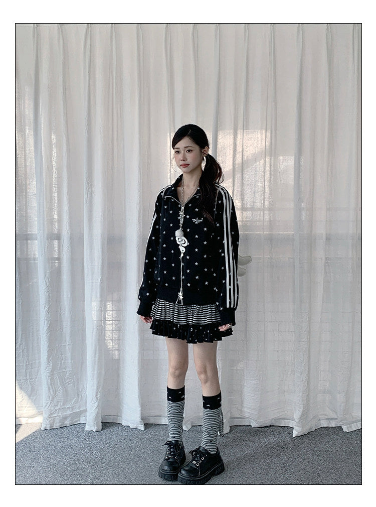 Star Print Double-Zip Track Jacket
