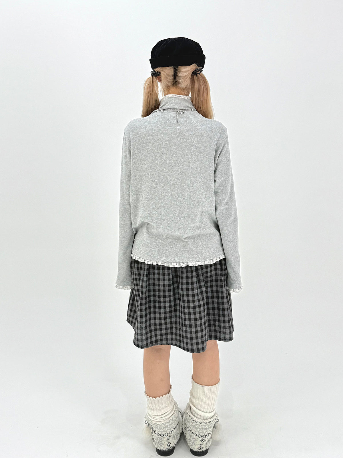 Floral-Trim Stand Collar Button Cardigan