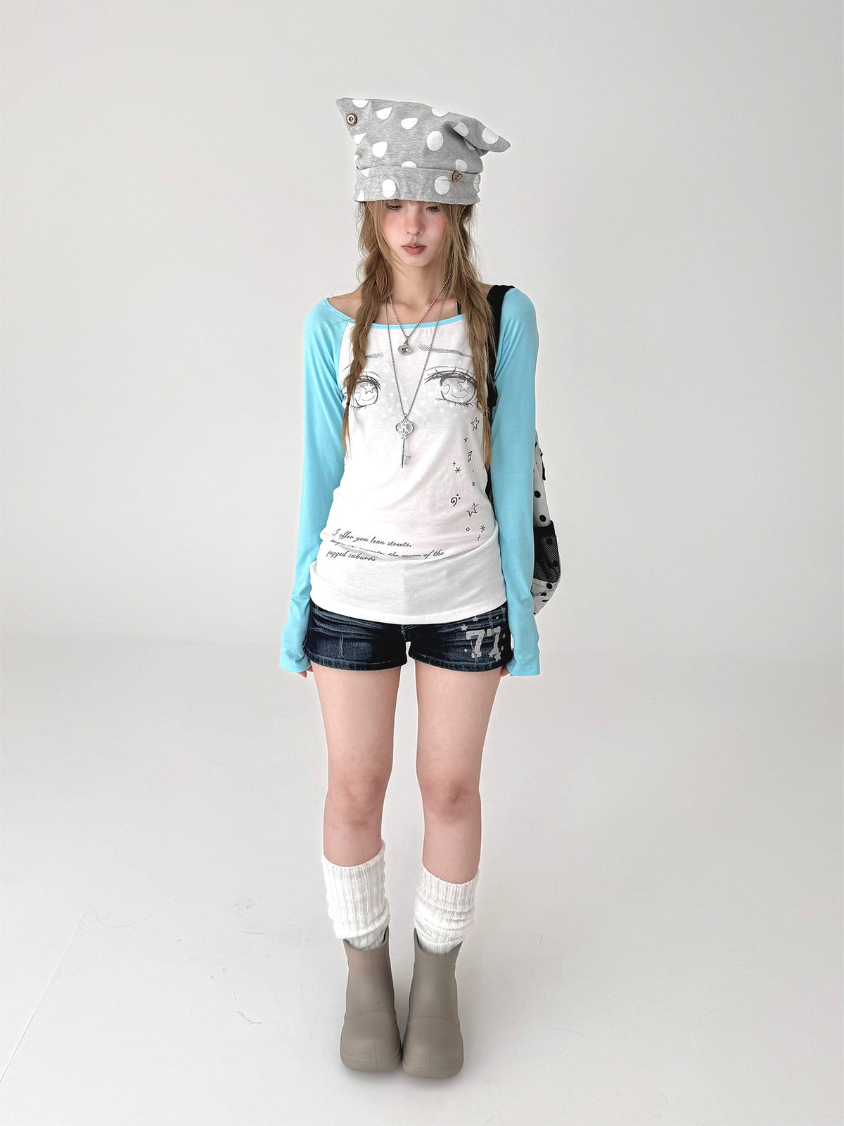 Tear-Eye Graphic Contrast Sleeve Long Sleeve Tee