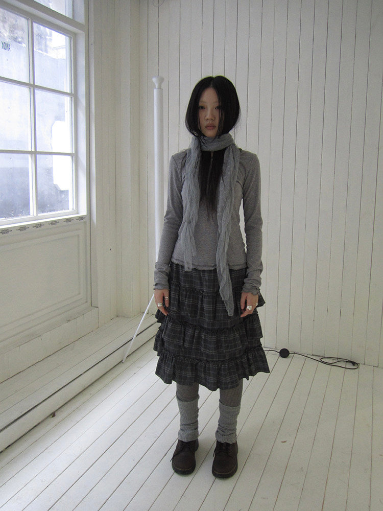 Vintage Gray Plaid Tiered Ruffle Skirt