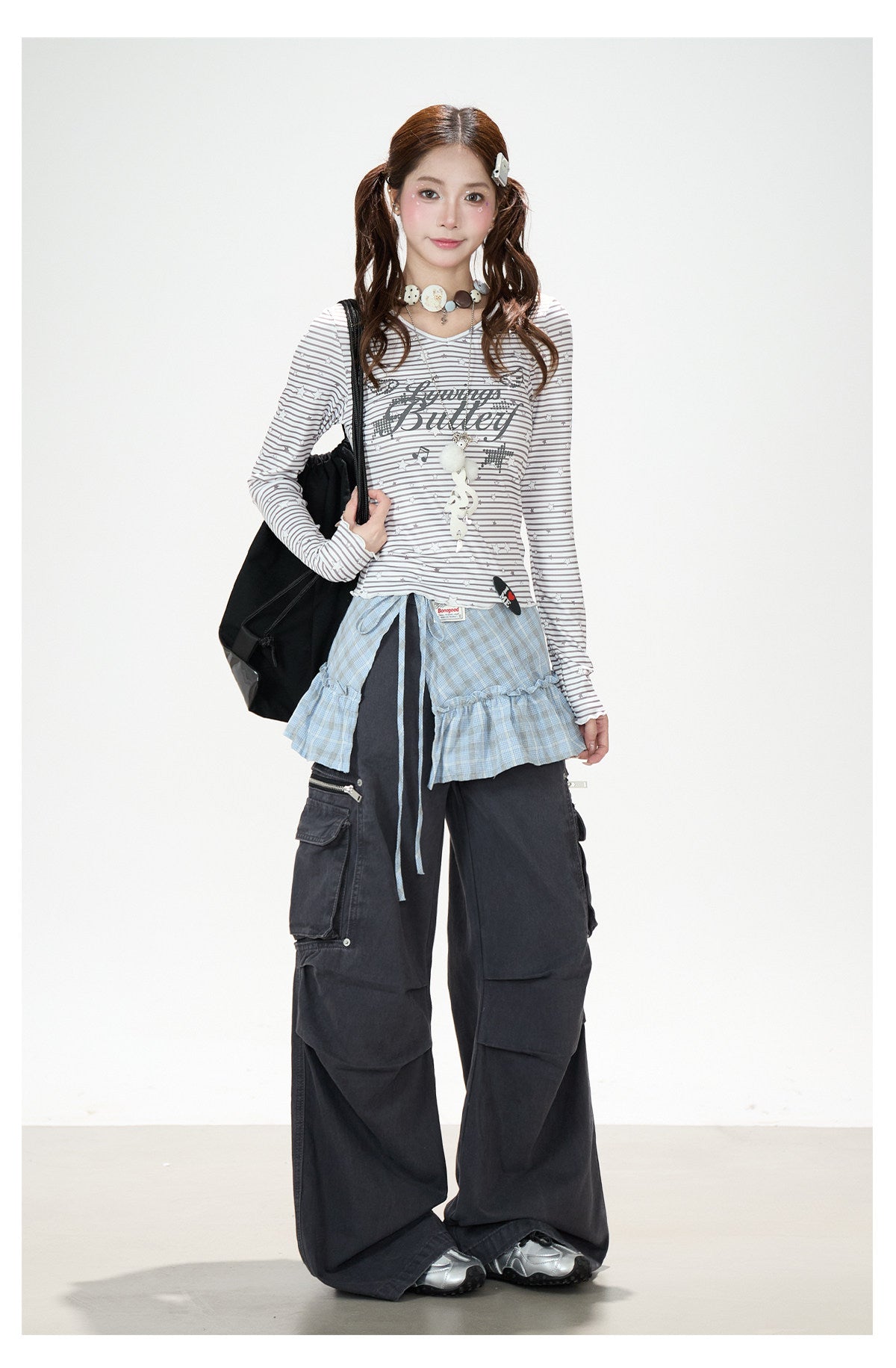 Star Stripe Long Sleeve Top & Utility Wide-Leg Cargo Pants