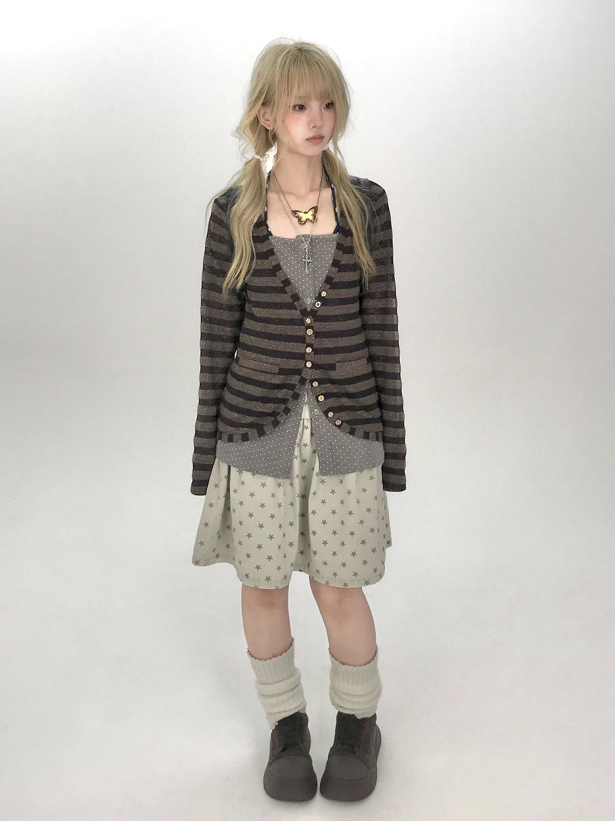 Star Print Drop-Waist A-Line Skirt