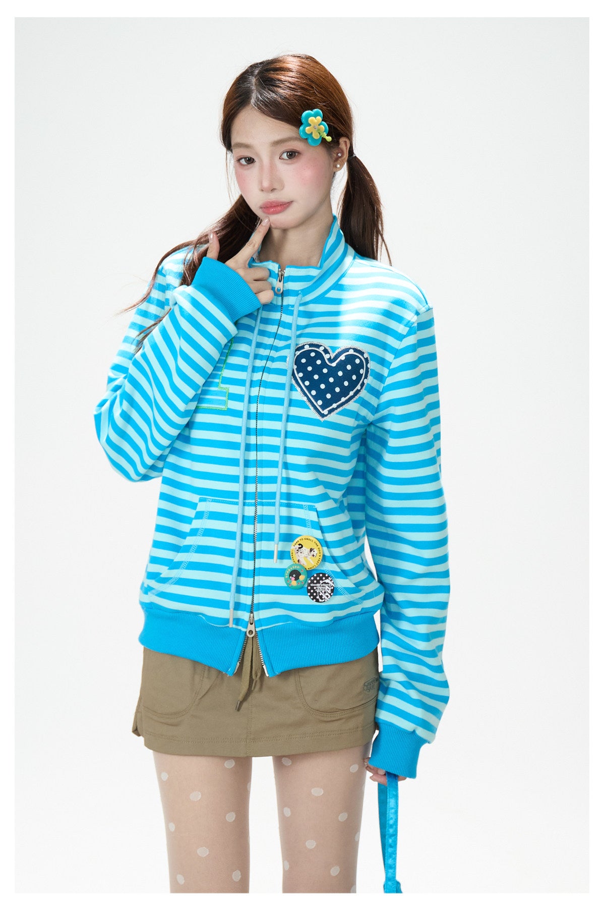 Heart Stripe Zip-Up Sweatshirt Jacket & White Star Shorts