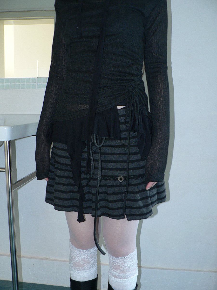 Striped Pleated Tie-Waist Mini Skirt