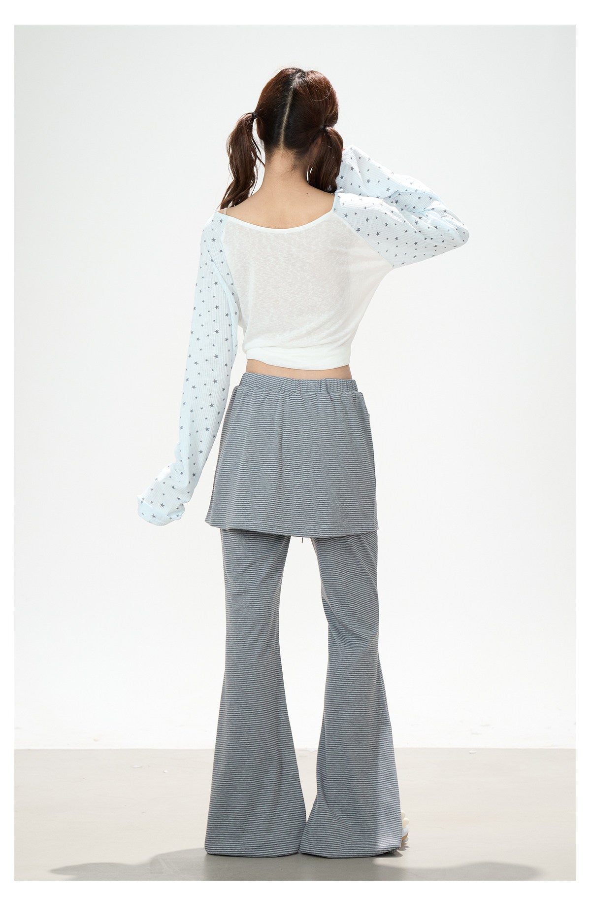 Dreamy Star Raglan Long Sleeve Top & Gray Striped Star Flare Pants