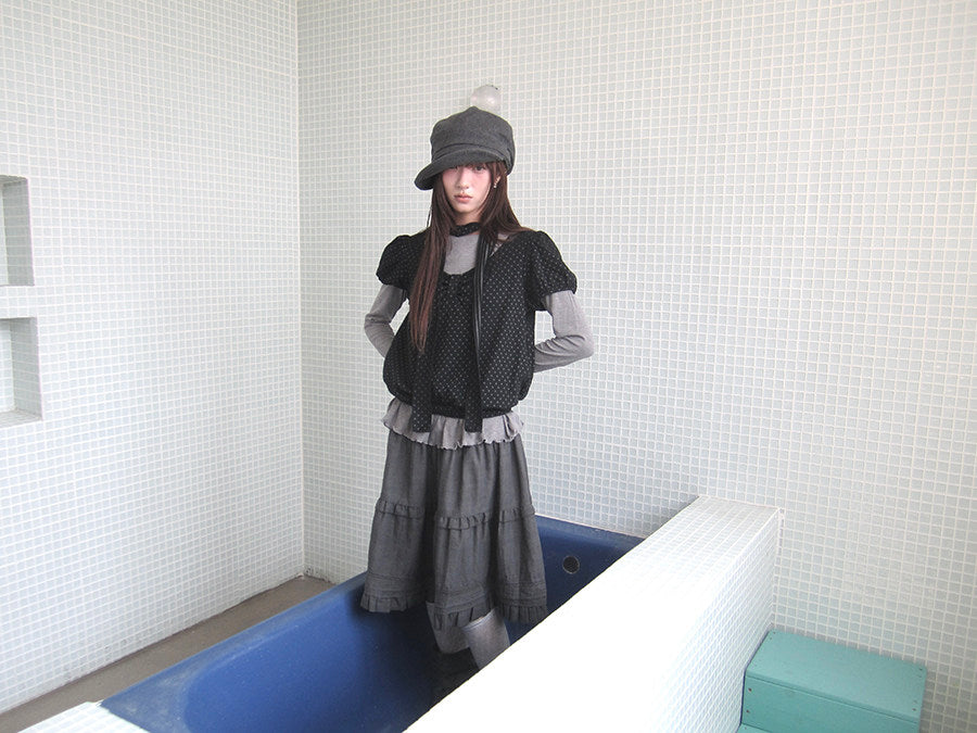 Polka Dot Layered Two-Piece Top Set with Scarf