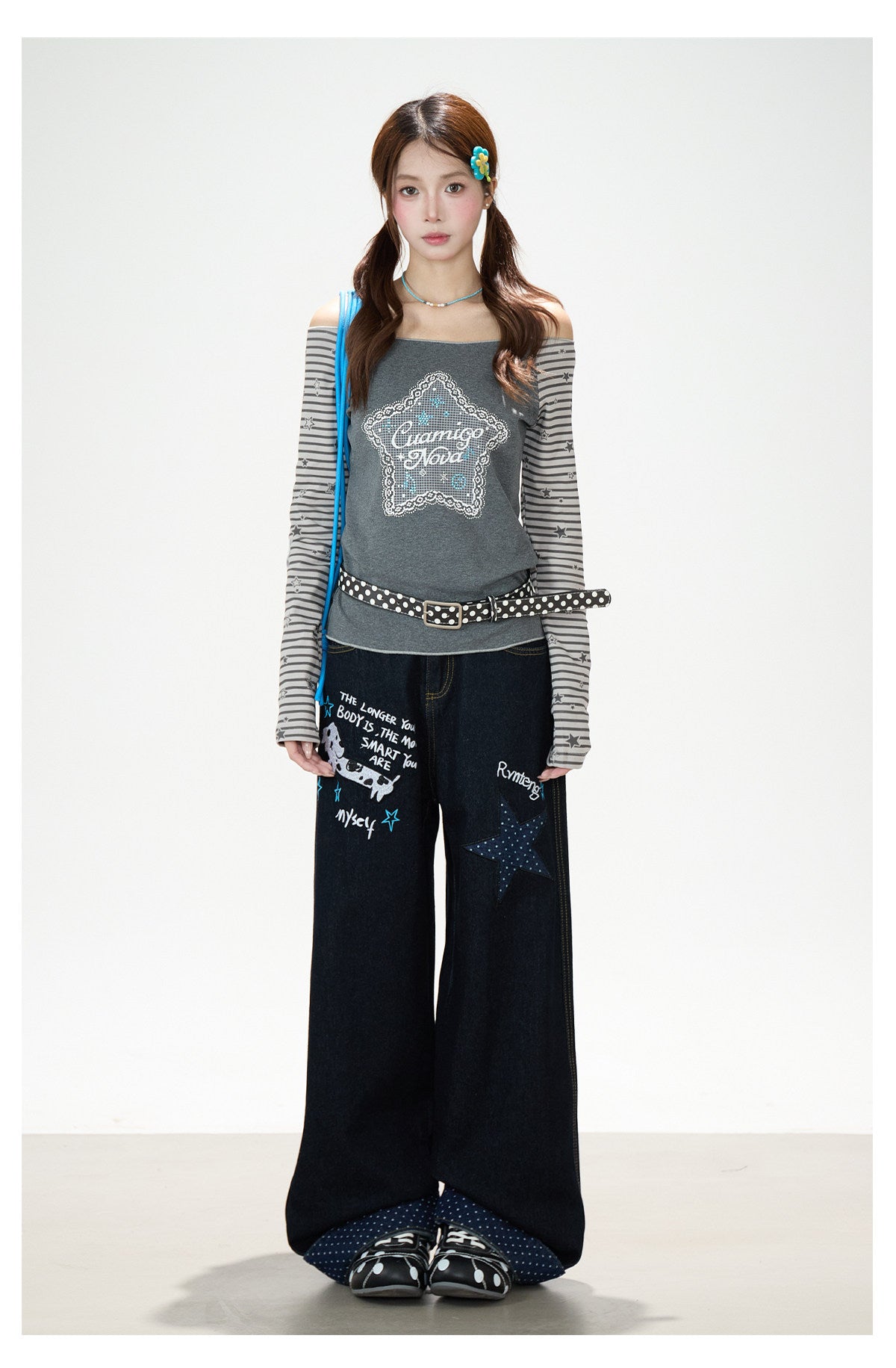 Puppy & Star Graphic Washed Wide-Leg Jeans