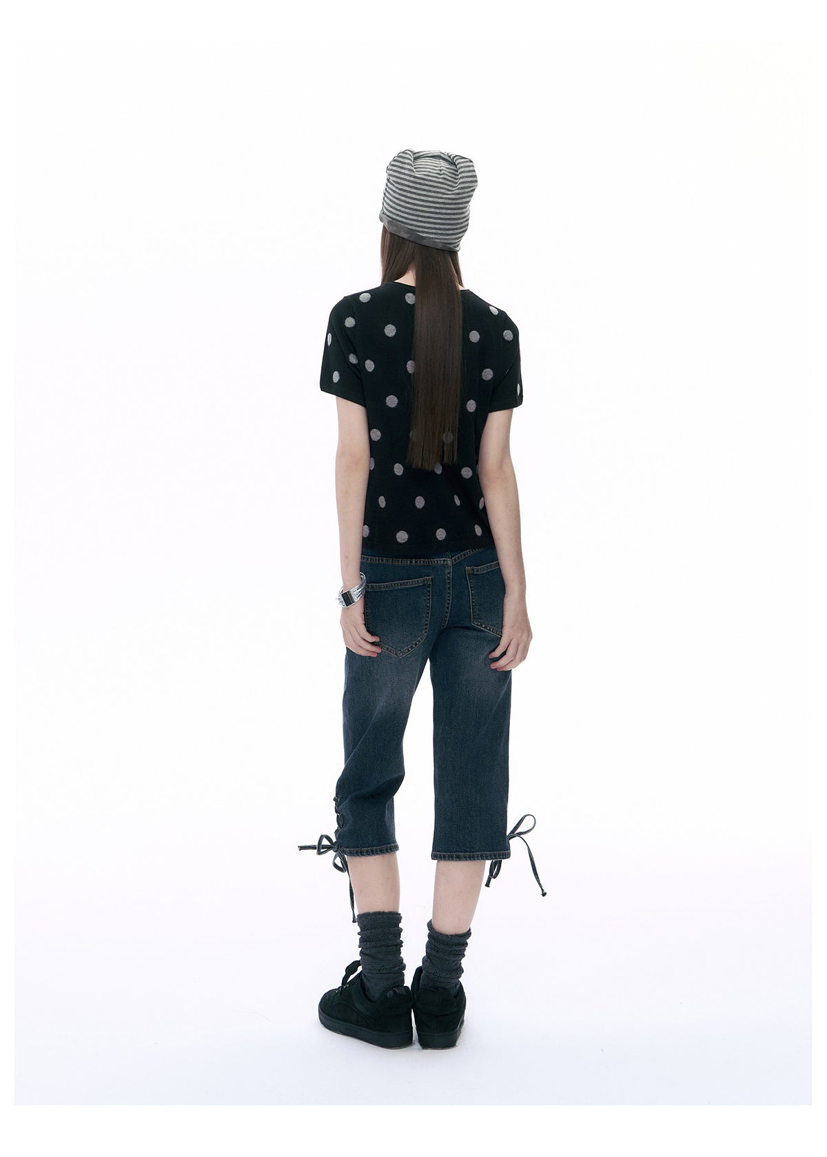 Polka Dot Wool-Blend Short Sleeve Knit Top