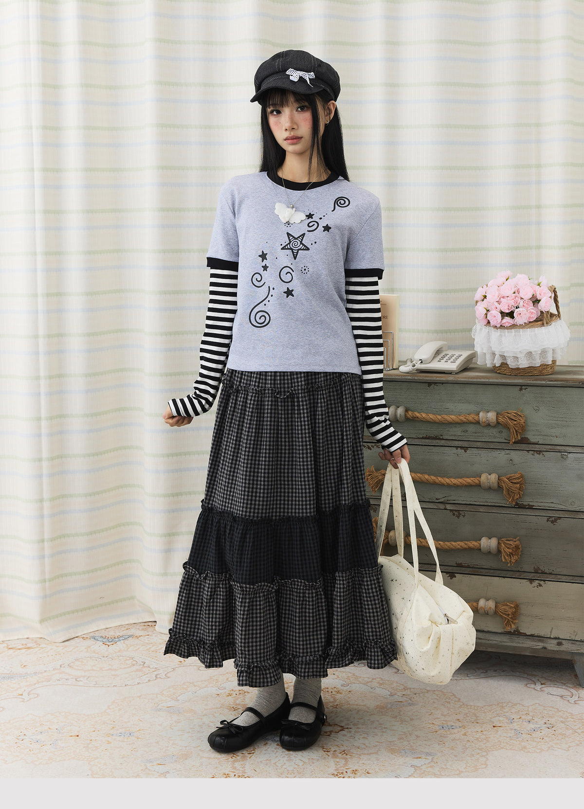Star Swirl Layered Stripe Long Sleeve Top