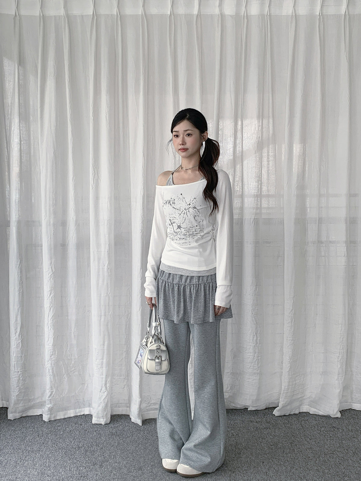 Striped Ruffle Layered Flare Pants