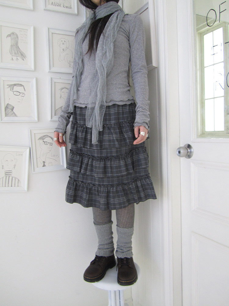 Vintage Gray Plaid Tiered Ruffle Skirt