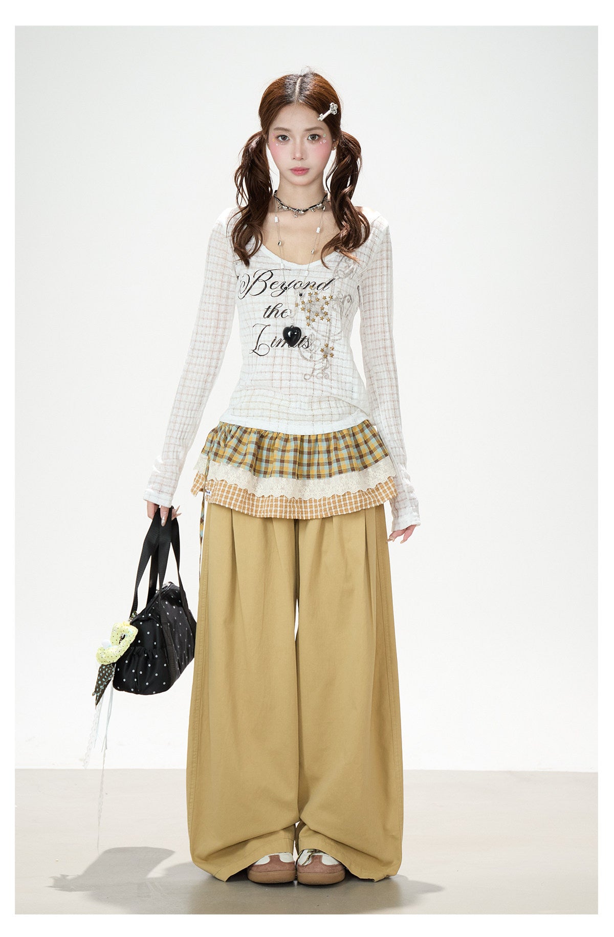 Beyond the Limits Sheer Grid Long Sleeve Top & Pony Star Wide-Leg Jeans
