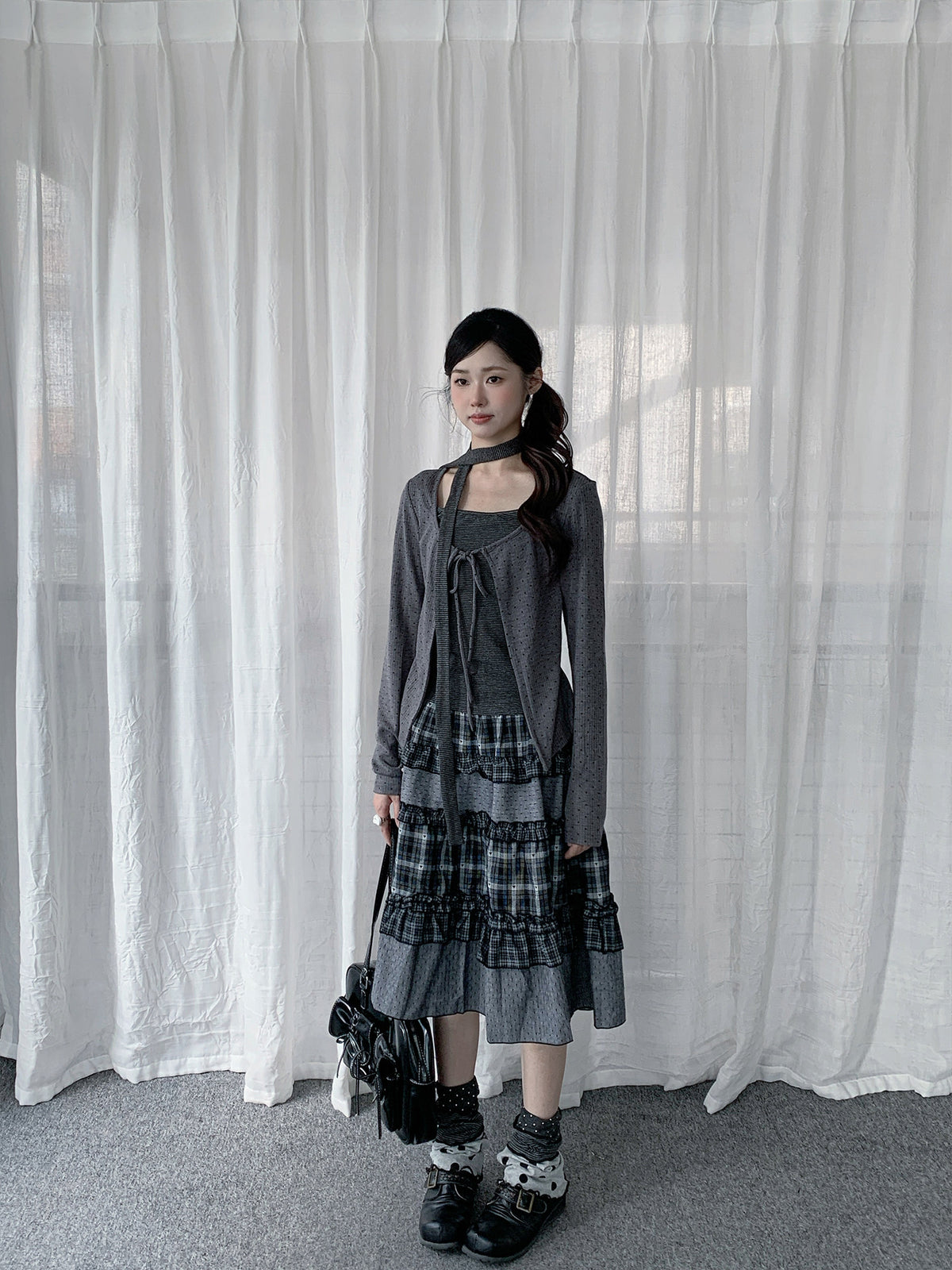 Plaid Ruffle Tiered Midi Skirt
